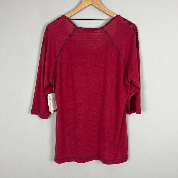 ONE WORLD Top Womens 2X Red Studded Metallic Tattoo Stencil 3/4 Sleeve Plus New - Picture 9 of 13